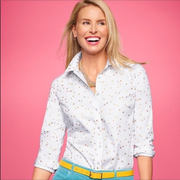 Talbots Tops - Talbots button down shirt, white with gold stars L